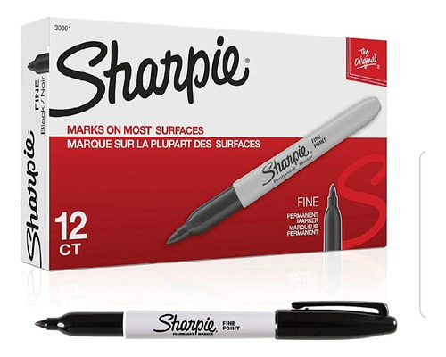 Marcador Sharpie (rotulador) Negro Punta Fina Paq X 12