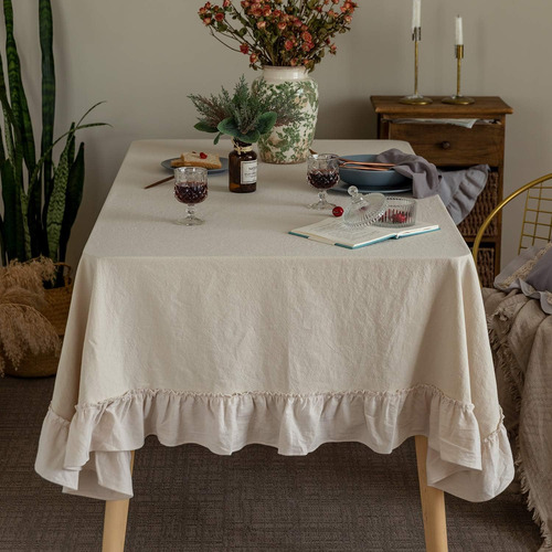 Mantel Retro Con Volantes De Algodón Lavable Para Mesa Recta