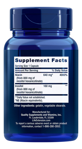 Niacina No Flush 640mg Life Extension 100cáps Importado