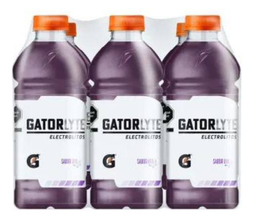 Bebida Gatorlyte Rehidratante Sabor Uva 6 Pz De 591ml