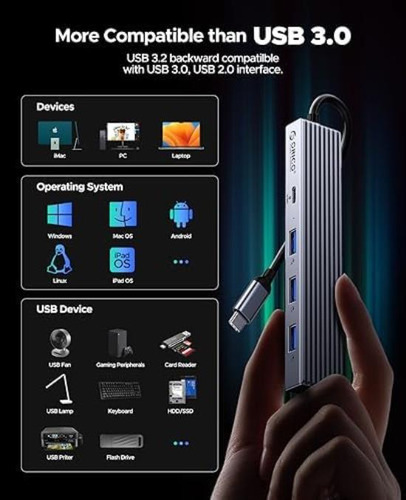 Hub Usb 10gbps Orico Usb3.2, 3 Puertos A Y C