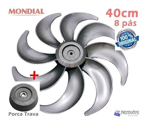 Hélice + Trava Ventila Mondial Turbo F 40cm 8 Pás Prata Orig