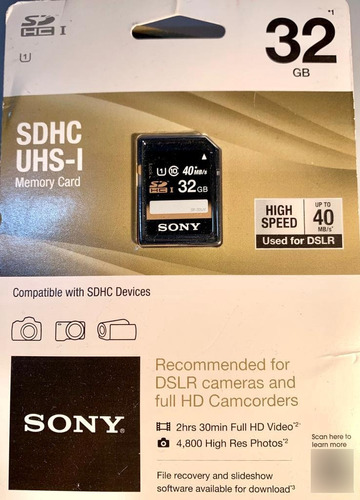 Memoria Sony 32 Gb Sdhc Memory Card Dslr Clase 10 High Speed