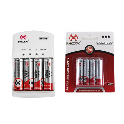 Imagem 1 de 1 de 8 Pilhas Recarregáveis Mox 4 Aa + 4 Aaa + Carregador Rápido