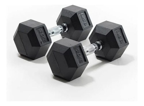 Par De Mancuernas Hexagonales Engomadas 12,5kg Dumbell Negro