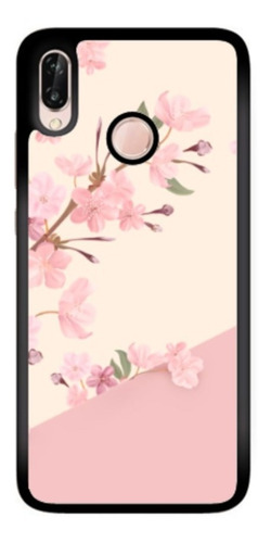 Funda Protector Para Huawei Flores Rosa Diseño  Beige Moda