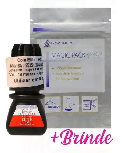 Imagem 1 de 8 de Cola Elite Hs-10 3ml Alongamento Cílios Premium Black Glue