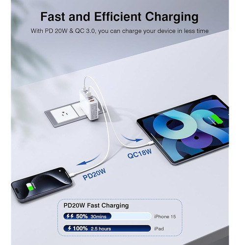 Bloque De Cargador De Pared Usb C, 100w Gan 6 Puertos Qc+pd3