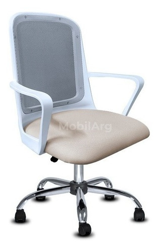 Silla de escritorio Mobilarg Fresa ejecutivo ergonómica  blanca con tapizado de cuero sintético y mesh