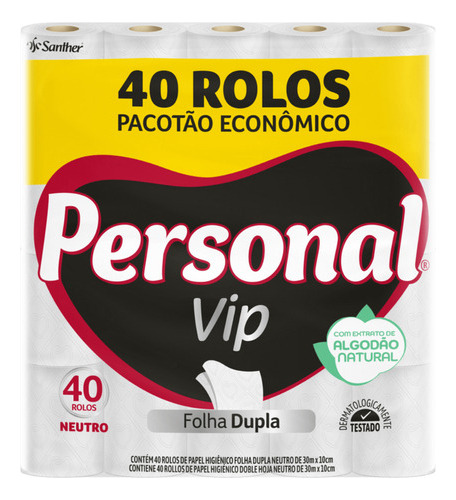 Papel Higiênico Com Extrato Algodão Neutro Personal Vip 40x