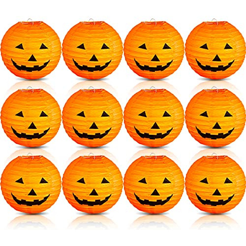 12 Piezas De Farolillos De Papel Jack-o'-lantern De Hal...