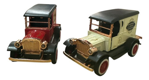 Kit 2 Carrinho Miniatura Antigo Calhambeque Clássicos Cor Bege+vermelho