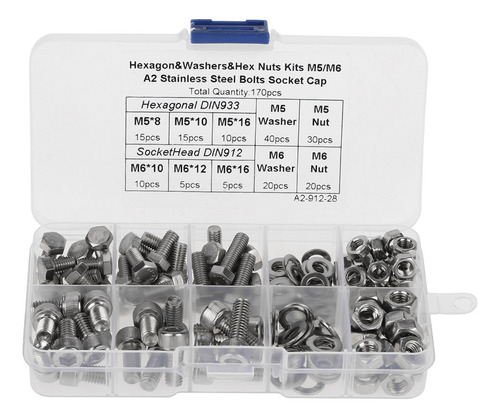 Nuts Kit, 170 Unidades, Tapa De Cabeza Hexagonal De Acero In