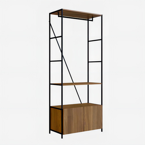 Guarda Roupa Closet Com Cabideiro E 2 Portas Industrial Cor Preto com Noce Oro