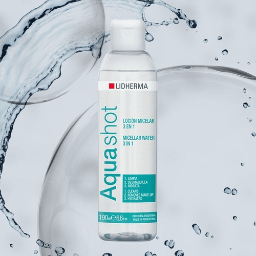 Agua Micelar Loción Aquashot Desmaquillante Lidherma 3 En 1