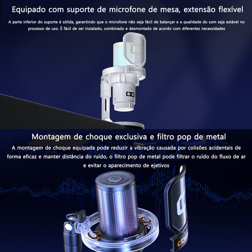 Microfone Sem Fios Usb Comica Uni Pro (a) Suporte Cantilever