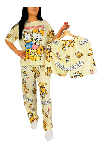 Pijama Garfield Personajes Dama Pantalón, Short Y Calcetas