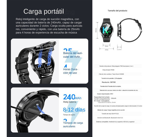 Auriculares Bluetooth 2 En 1 Para Reloj Inteligente Con Nfc