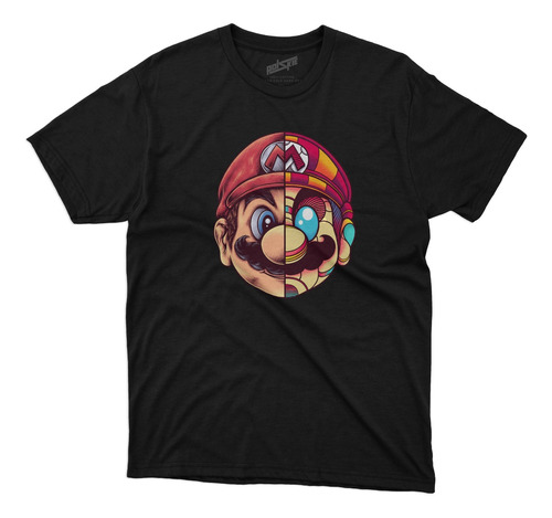 Remera Mario Bros Doble Cara Artistica Algodon Negra Dtg