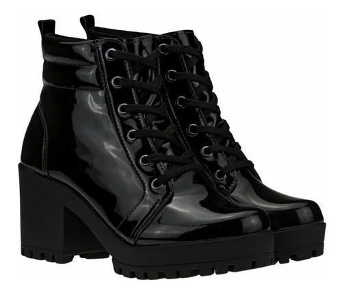 Bota Coturno Feminino Salto Médio Tratorado Macio Promoção