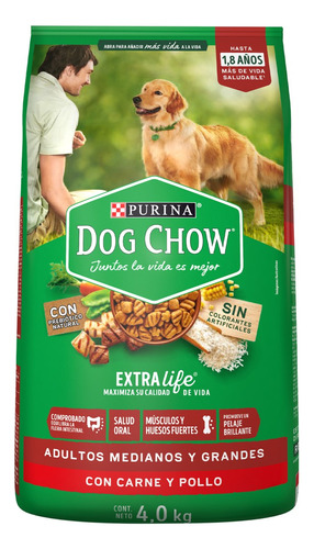 Alimento Dog Chow para perro adulto de raza mediana y grande sabor carne y pollo en bolsa de 4kg