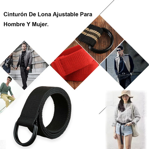 Cinturón De Lona Ajustable Para Hombre Y Mujer. Color Negro Talla 130