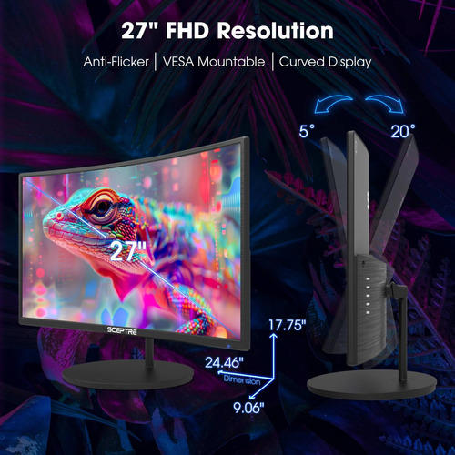 Monitor Led Curvado 27 Pulgadas 75hz Hdmi Vga Altavoces Negr