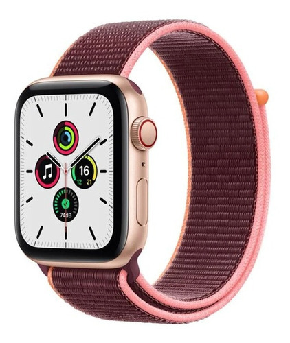 Apple Watch SE (GPS + Cellular, 44mm) - Caja de aluminio color oro - Correa deportiva Ciruela