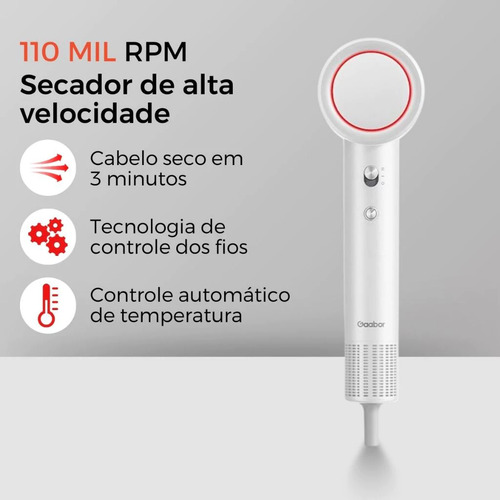 Secador De Cabelo Gaabor Supersonic 110.000 Rpm Profissional Cor Branco 127V