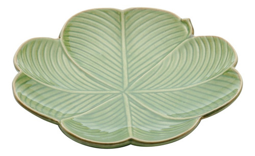 Imagem 2 de 3 de Prato Decorativo De Ceramica Banana Leaf Verde 20x20x3cm