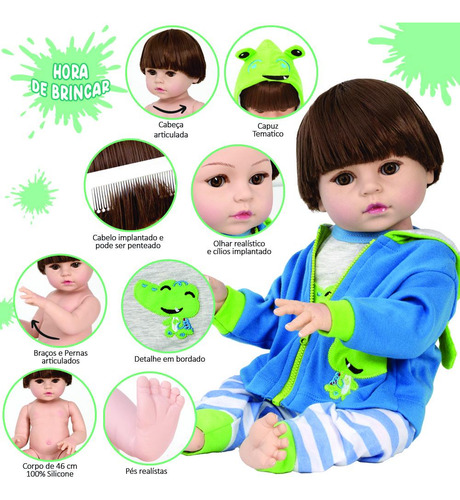 Bebe Reborn Menino Girafinha Realista 46cm Com Acessórios