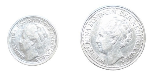Set De 2 Monedas De Holanda 10 Y 25 Cents 1941 Plata 0.640 (Usado)