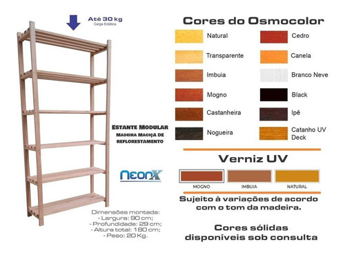 Estante Modular 6 Prateleiras Madeira 180x90cm Pintada Neonx Cor Osmocolor Cedro Semi Trans