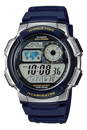 Reloj Casio Malla De Pvc Color Azul Ae-1000w-2avdf