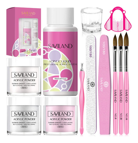 Saviland Kit De Uas Acrlicas  3 Colores Claros/blanco/rosa A