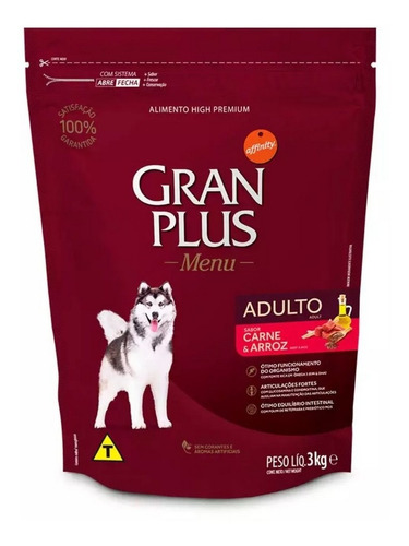 Granplus Ração P/ Cães Adulto Menu M/ G Carne E Arroz 3kg