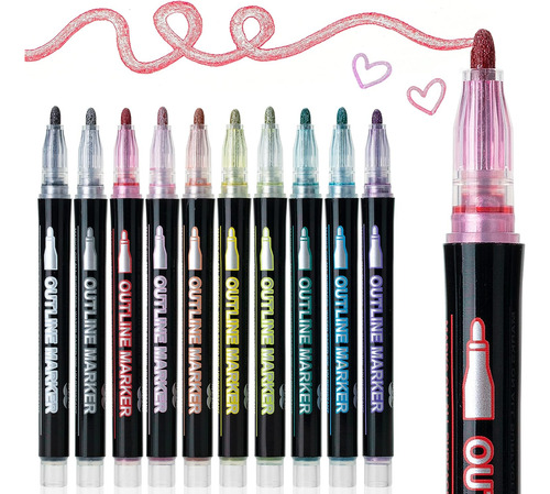Mr. Pen - Marcadores De Contorno De Doble Línea, 10 Colore