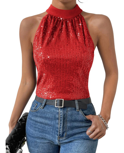 Shein Blusa Roja Con Lentejuelas Original Importada