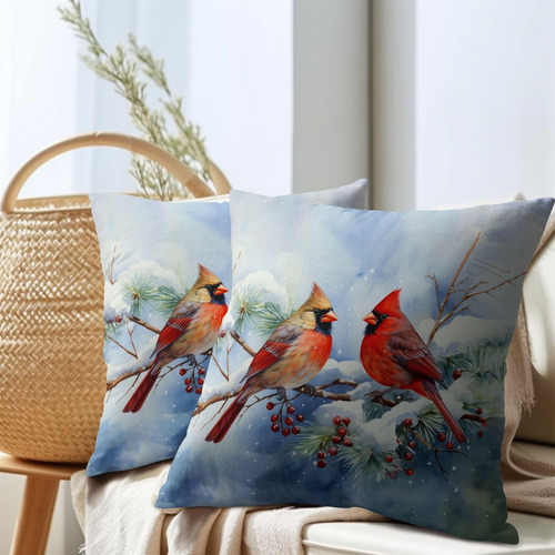 Anyako Winter Snow Nieve Red Cardinal Bird Pillar Cubre Un J