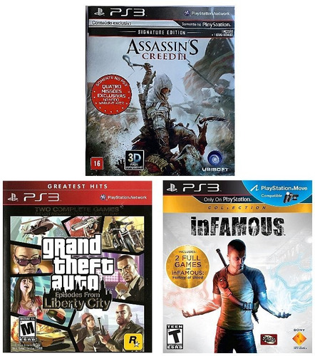 Jogos Ps3 - Assassins Creed, Gta 4, Infamous (mídia Física)