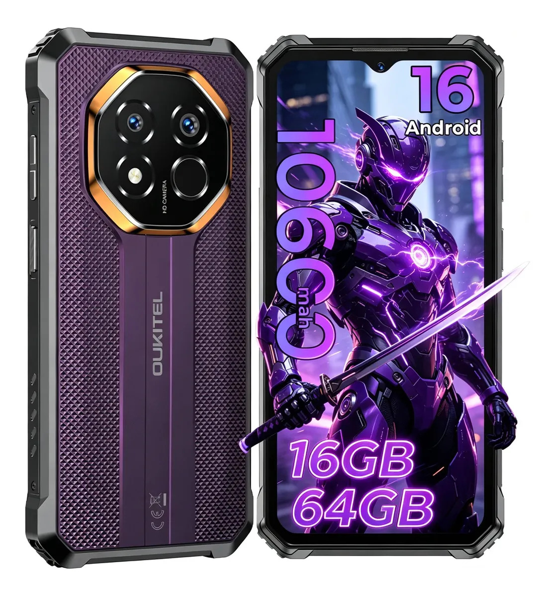 Celular Robusto Oukitel G7 Lilac | Con Batería 10600mah | Dual Sim 4gb(+12GB) Ram 64gb(Ampliable a 1 TB) Rom | Android 16 Ip68/ip69k