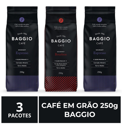 Café Em Grão, Baggio, 3 Pacotes De 250g