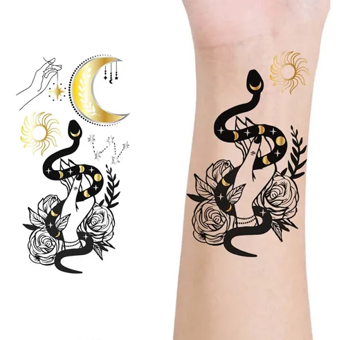 Glaryyears Tatuajes Temporales Dorados Metálicos, Paquete De