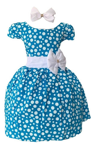 Vestido Infantil Poa Bolinha Azul Festa Aniversário Luxo