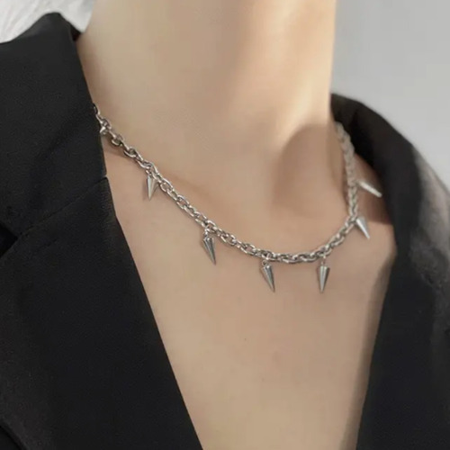 Cadena De Picos Para Hombre Dije Punk Aesthetic Cool De Moda Plateado