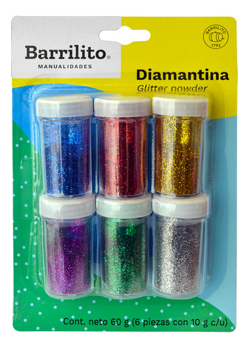 Botes De Diamantina Barrilito Con Dispensador-6 Colores Color Variados