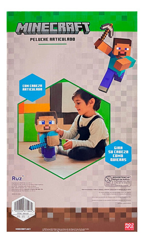 Peluche Articulado Ruz Minecraft (steve 30 Cm Azul)