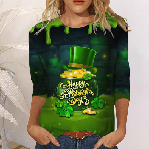 Camiseta D Para Mujer Con Estampado Del Día De San Patricio
