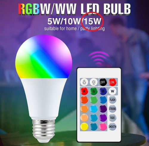 Bombillo Led Rgb Con 16 Colores 15w Control Remoto Con Pila