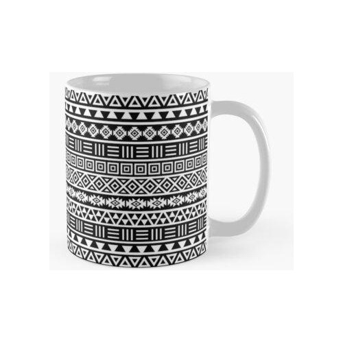 Taza Patrón De Influencia Azteca Ii Blanco Sobre Negro Calid